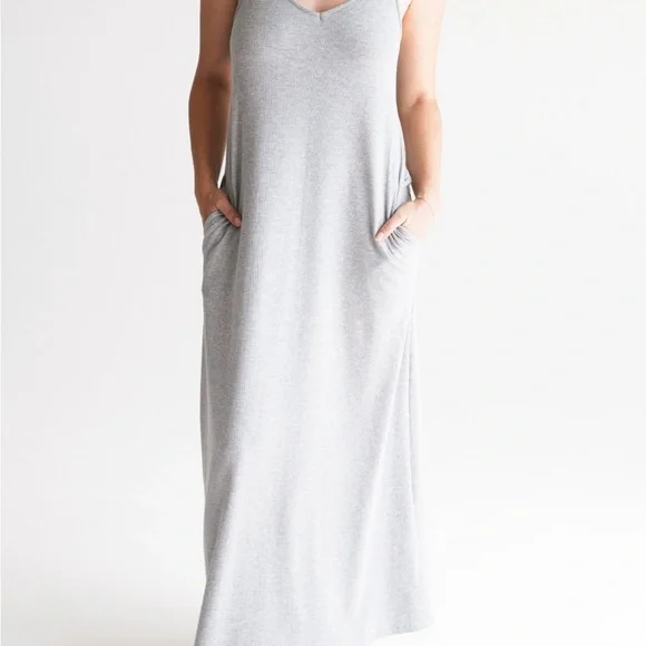 Carly Jean Los Angeles Light Gray Spaghetti Strap Maxi Dress - Picture 2 of 10